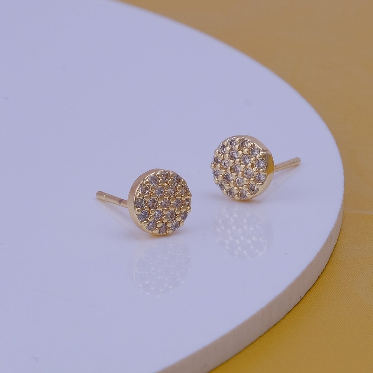 Gold Round CZ Stud Earrings – Dainty Crystal Pave Earrings Elegant Sparkly Studs
