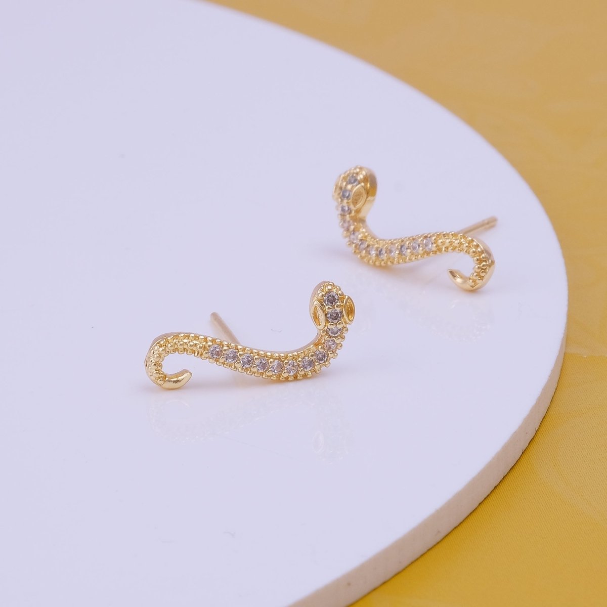 Gold Snake Stud Earrings Crystal Serpent Animal Gold Plated Studs