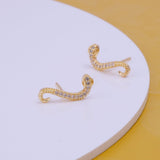 Gold Snake Stud Earrings Crystal Serpent Animal Gold Plated Studs
