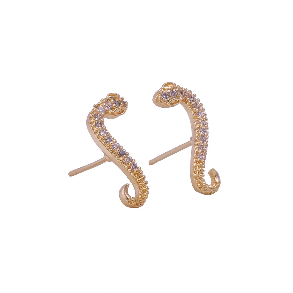 Gold Snake Stud Earrings Crystal Serpent Animal Gold Plated Studs