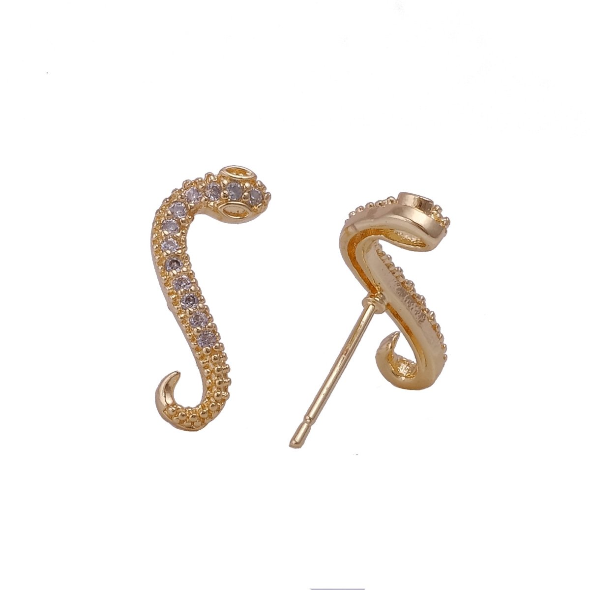 Gold Snake Stud Earrings Crystal Serpent Animal Gold Plated Studs