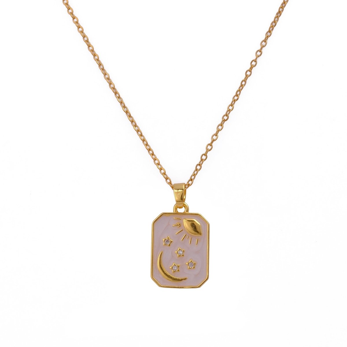 Gold Sun and Moon Pendant Necklace - Celestial Star Charm Jewelry