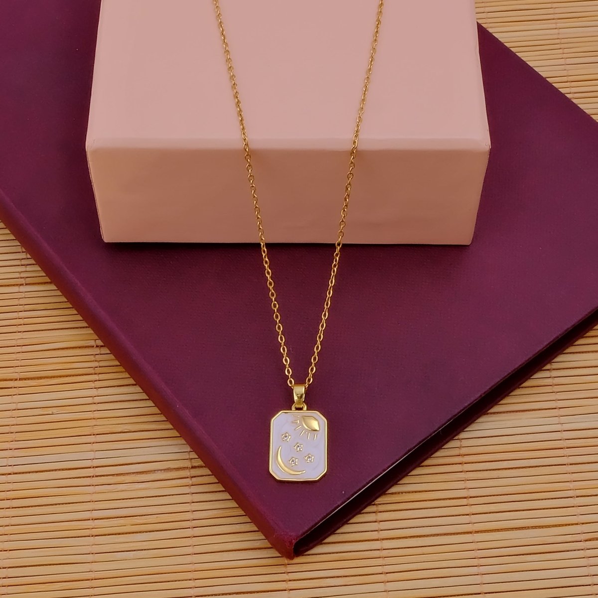 Gold Sun and Moon Pendant Necklace - Celestial Star Charm Jewelry