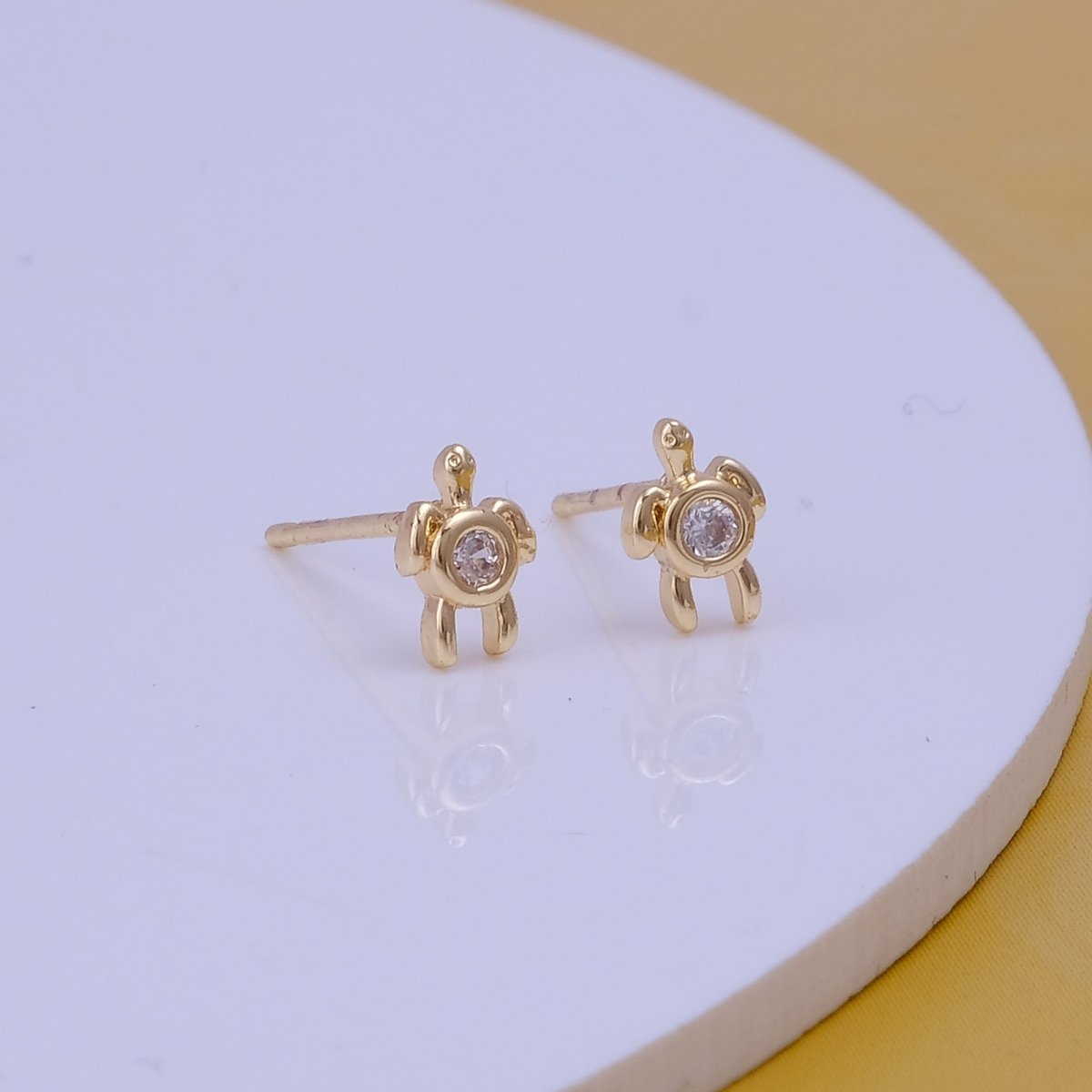 Gold Turtle Stud Earrings with Sparkling Cubic Zirconia - Cute Minimalist Animal Jewelry Gift