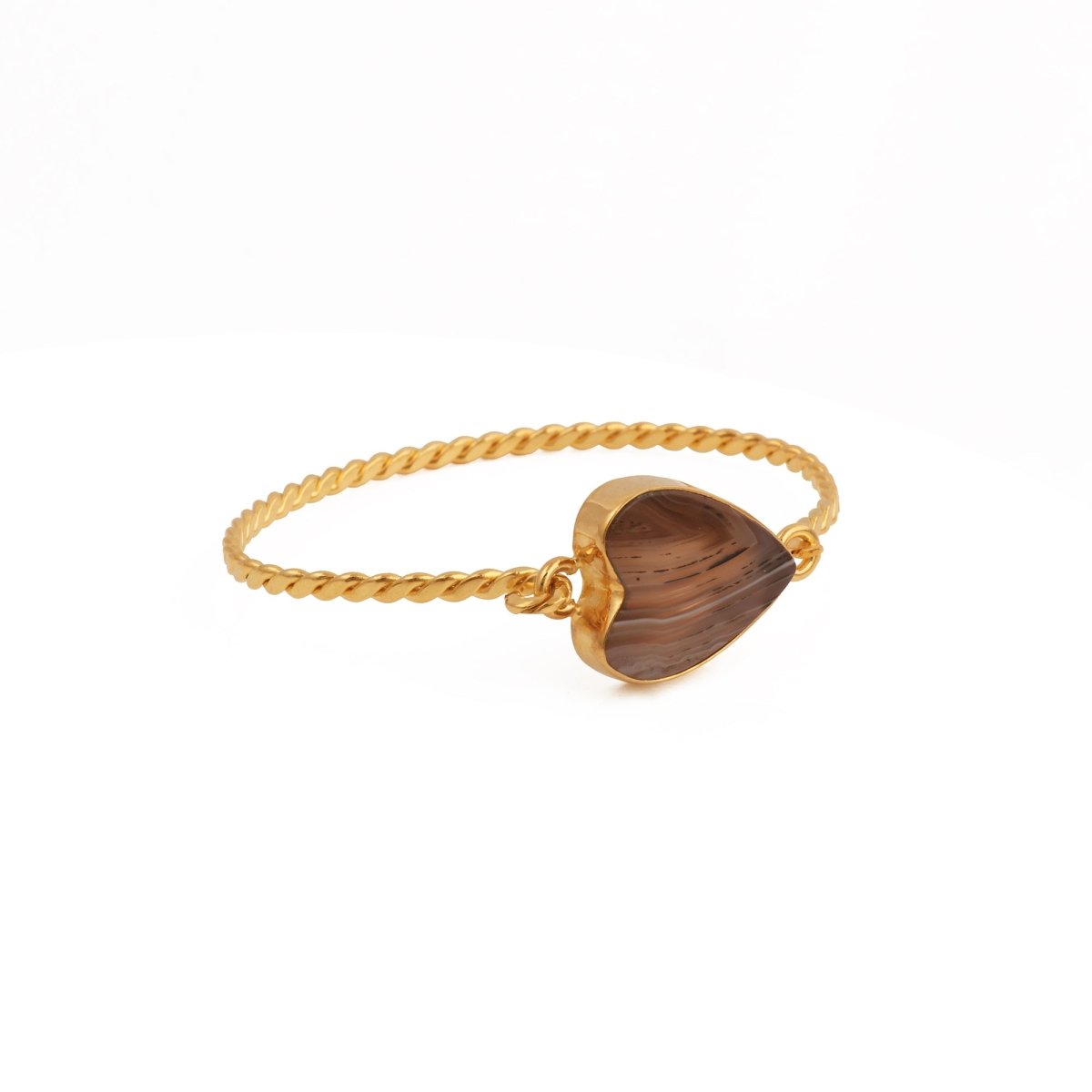 Gold Twisted Wire Heart Bangle, Natural Moss Agate Gemstone Jewelry 5050
