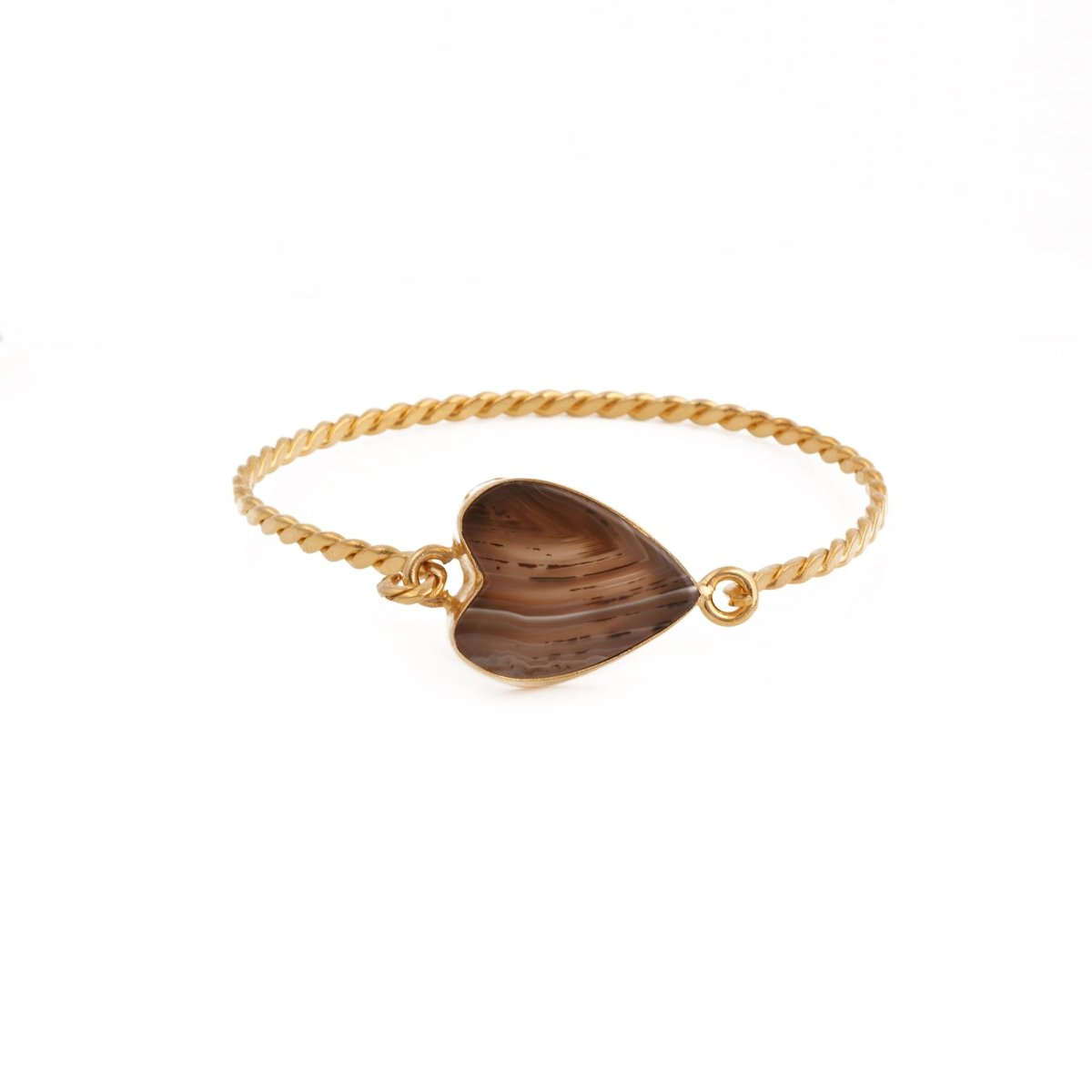 Gold Twisted Wire Heart Bangle, Natural Moss Agate Gemstone Jewelry 5050