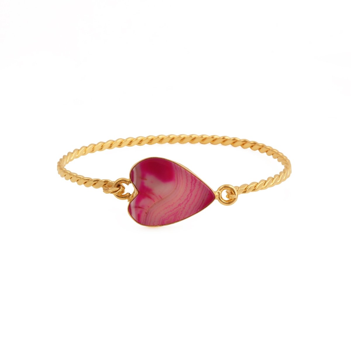 Gold Twisted Wire Heart Bangle, Natural Moss Agate Gemstone Jewelry 5050