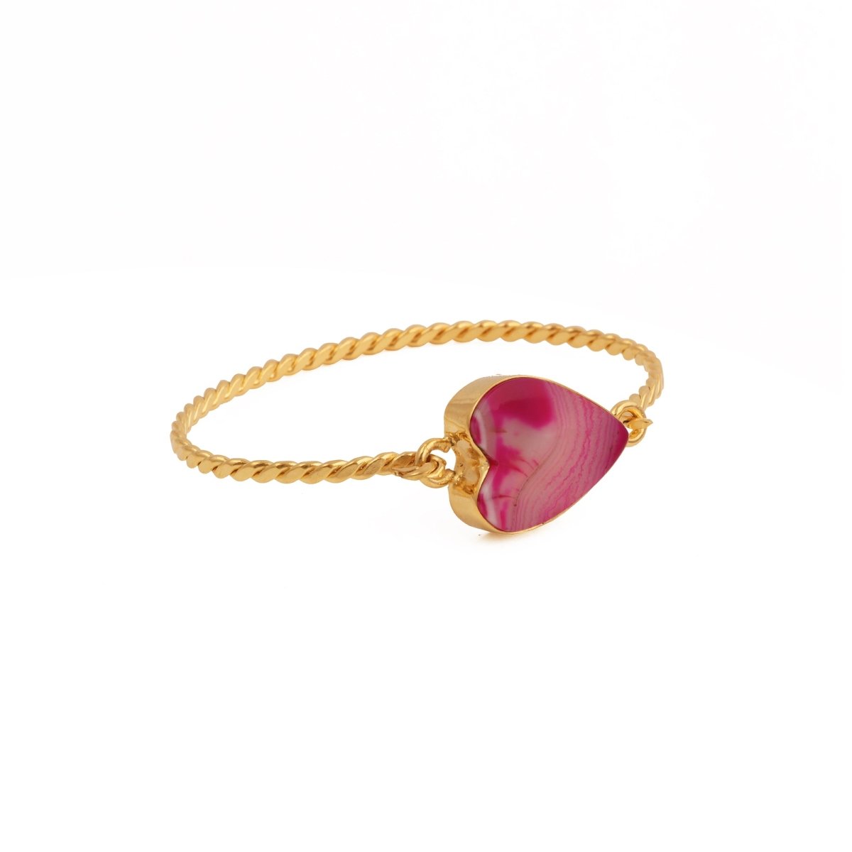 Gold Twisted Wire Heart Bangle, Natural Moss Agate Gemstone Jewelry 5050
