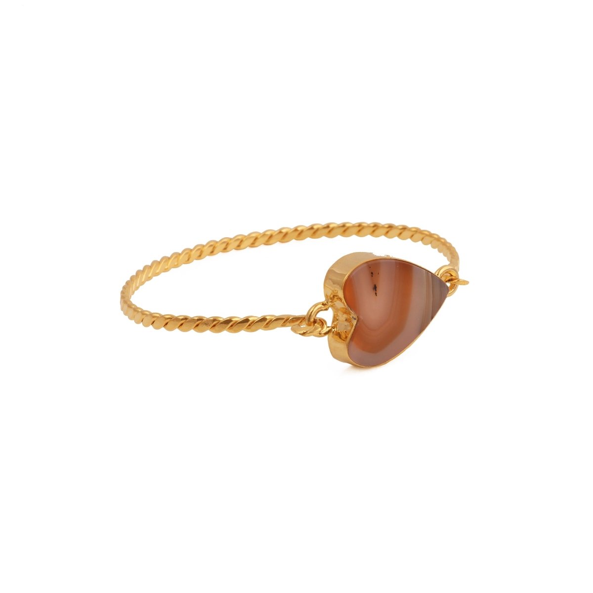 Gold Twisted Wire Heart Bangle, Natural Moss Agate Gemstone Jewelry 5050