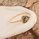 Gold Twisted Wire Heart Bangle, Natural Moss Agate Gemstone Jewelry 5050