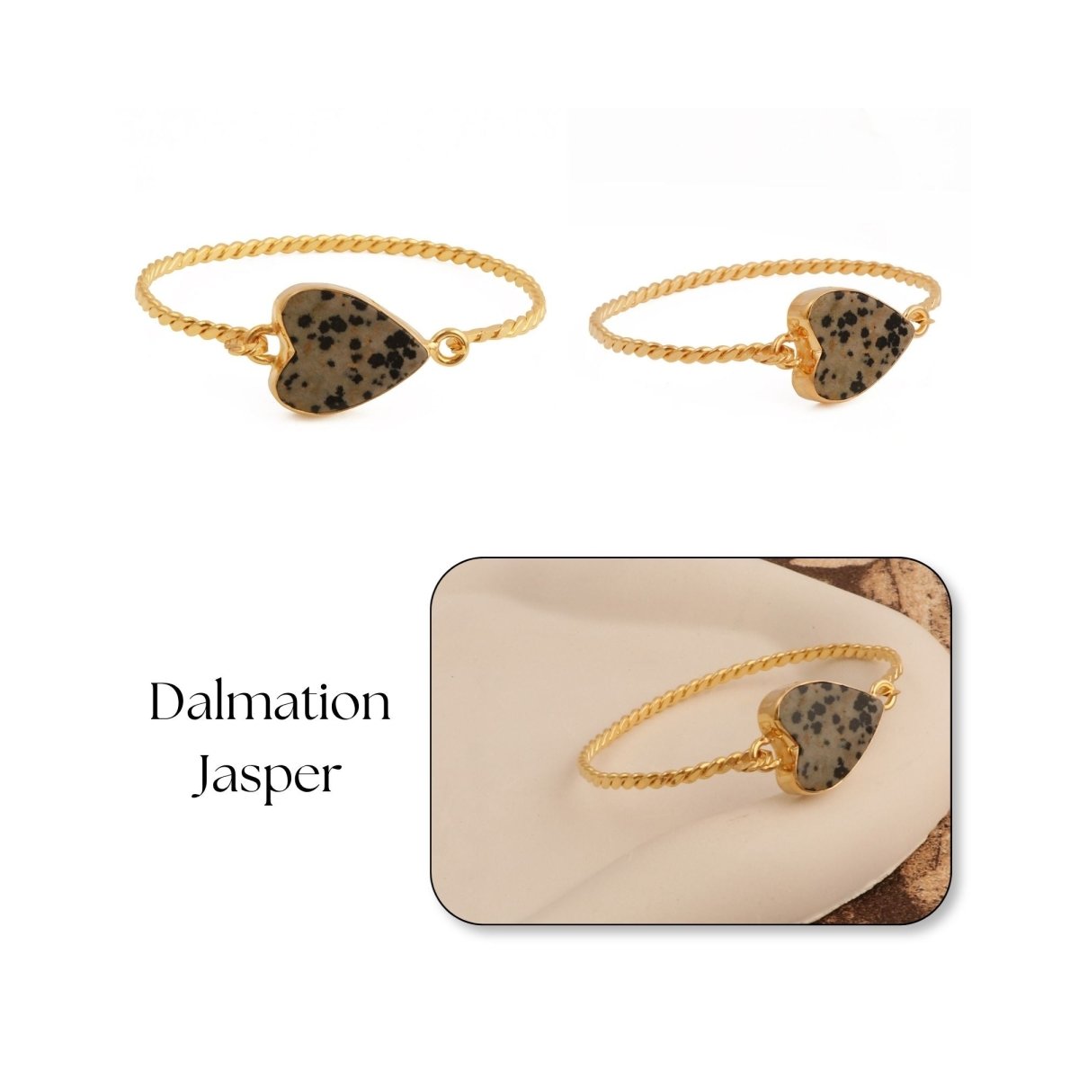 Gold Twisted Wire Heart Bangle, Natural Moss Agate Gemstone Jewelry 5050