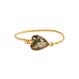 Gold Twisted Wire Heart Bangle, Natural Moss Agate Gemstone Jewelry 5050