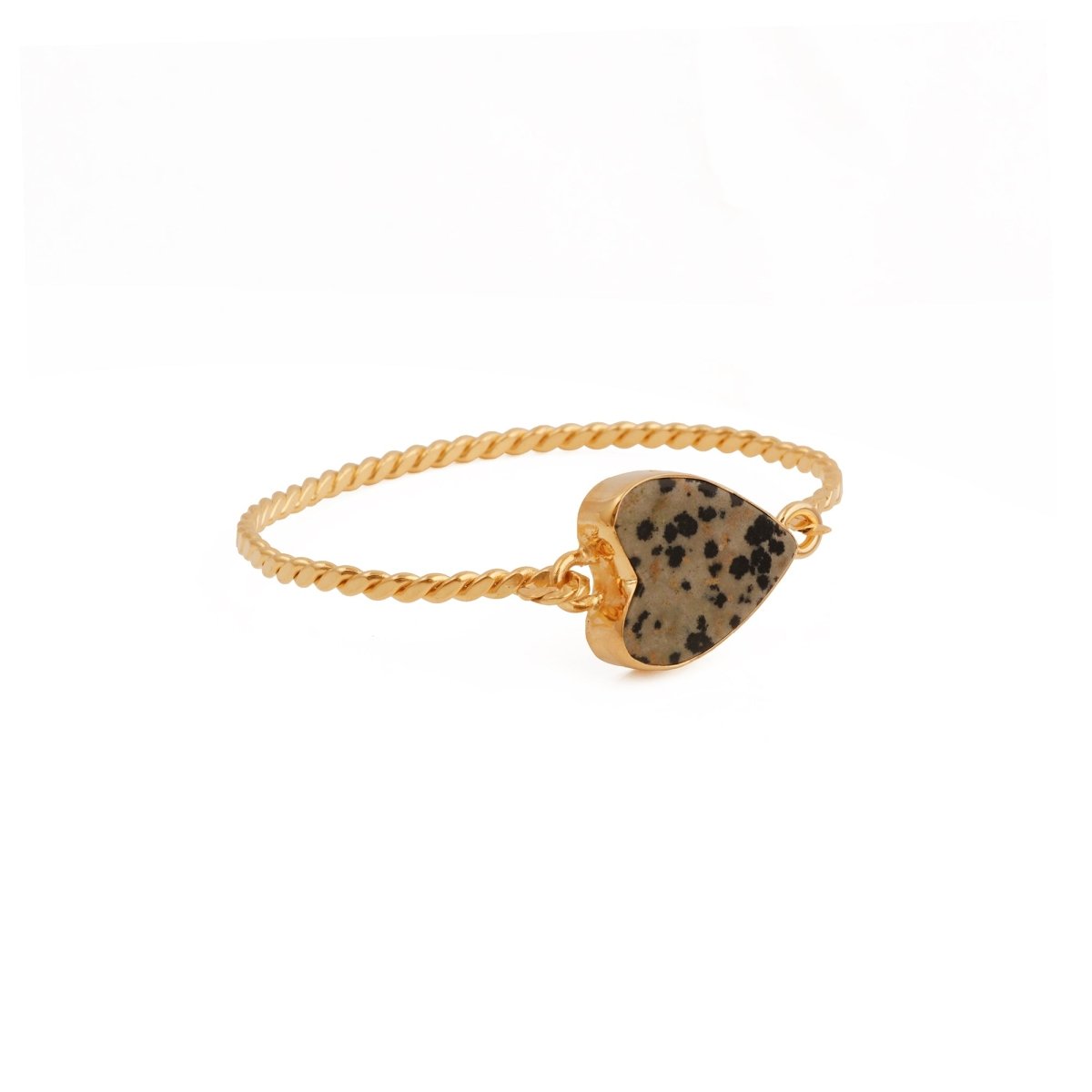 Gold Twisted Wire Heart Bangle, Natural Moss Agate Gemstone Jewelry 5050