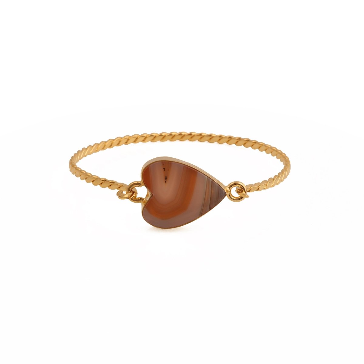 Gold Twisted Wire Heart Bangle, Natural Moss Agate Gemstone Jewelry 5050