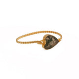 Gold Twisted Wire Heart Bangle, Natural Moss Agate Gemstone Jewelry 5050