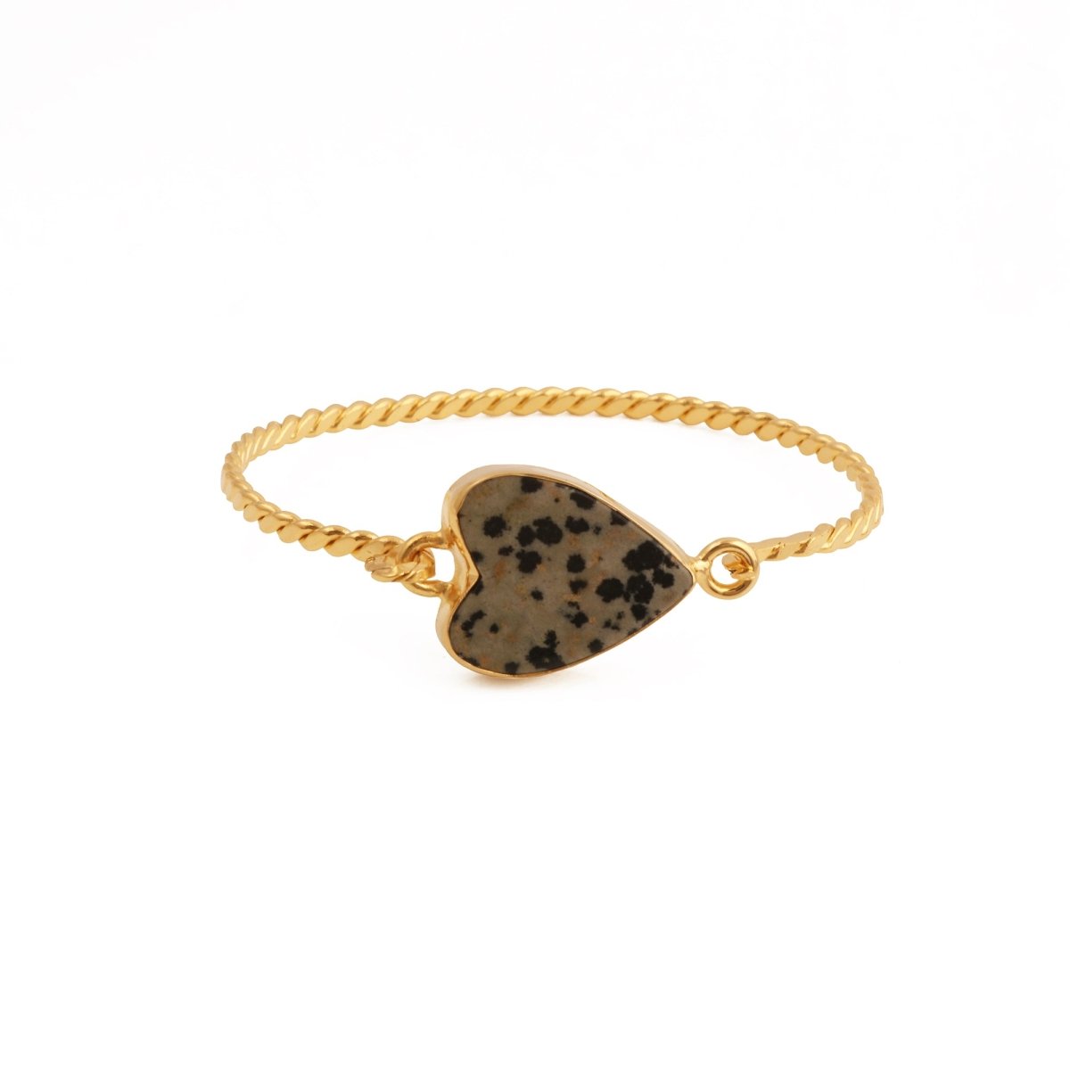Gold Twisted Wire Heart Bangle, Natural Moss Agate Gemstone Jewelry 5050