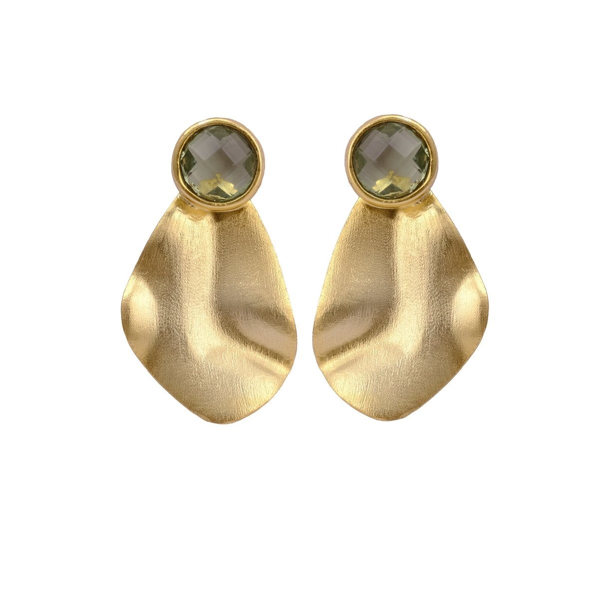 Green Amethyst Gemstone Earring Hammered Texture Gold Plated Push Back Stud Jewelry
