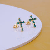 Green Emareld Gemstone Stud Earrings Tiny Plus Sign Christian Jewelry For Her