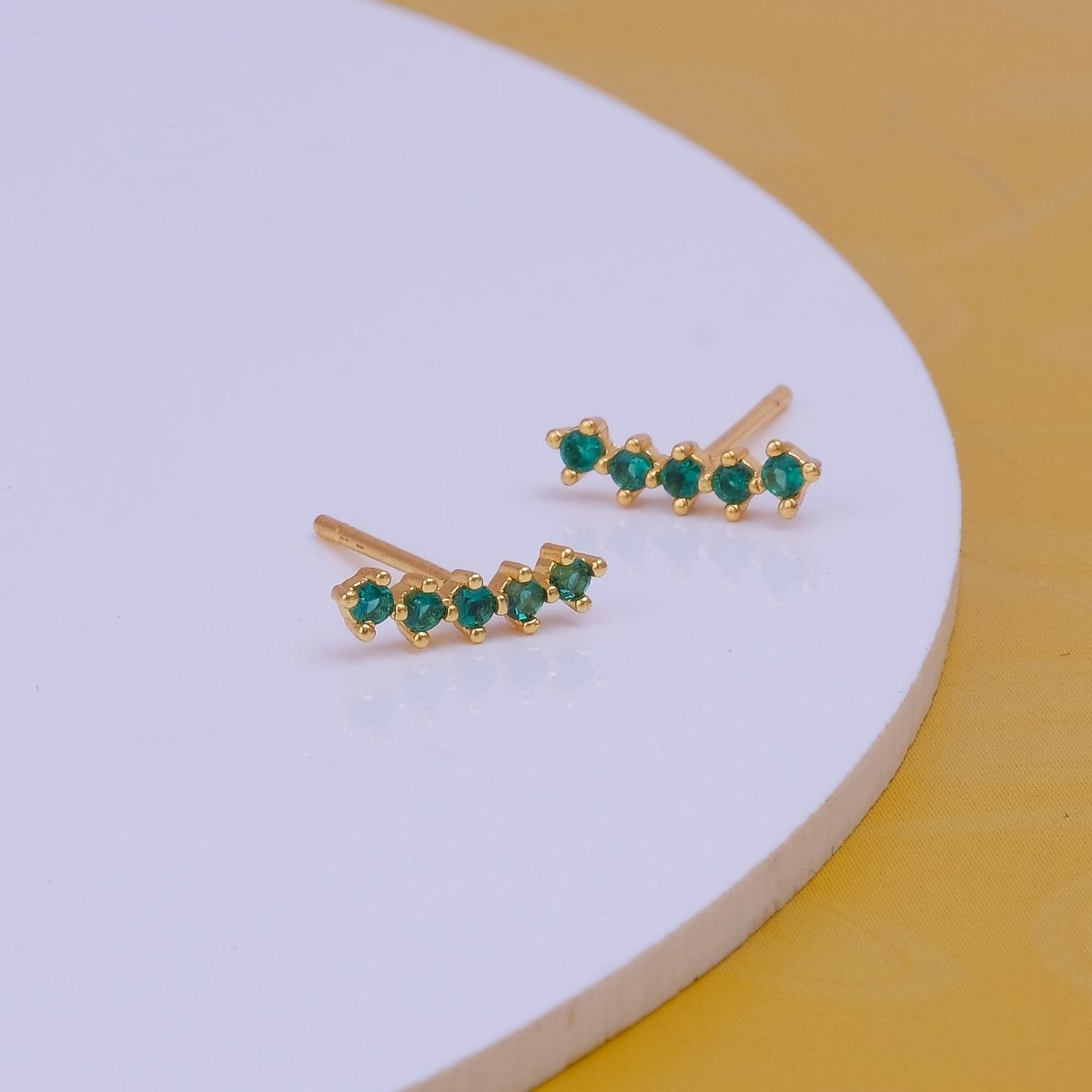 Green Emerald Gemstone Stud Earrings Aesthetic Climber Gold Plated Jewelry