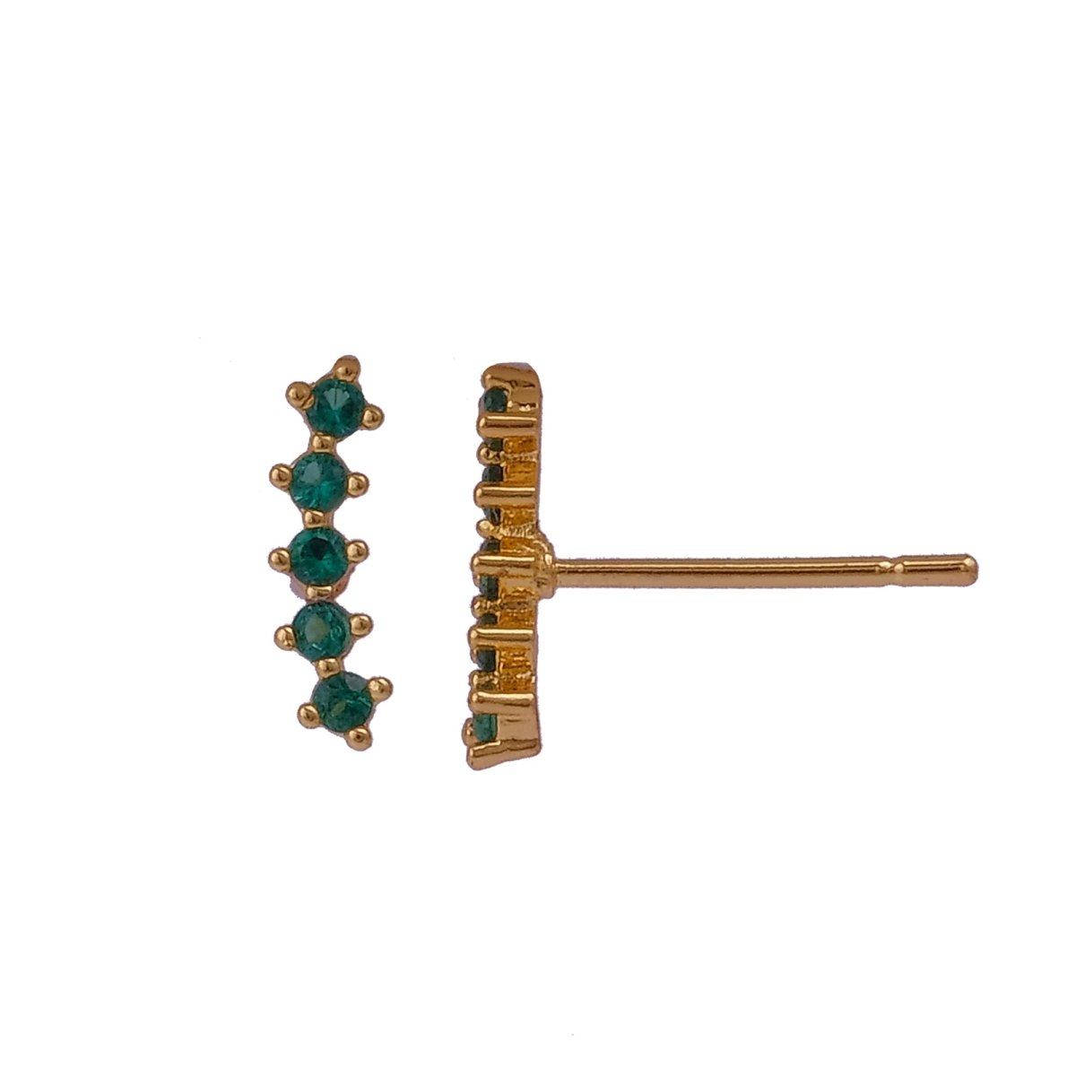 Green Emerald Gemstone Stud Earrings Aesthetic Climber Gold Plated Jewelry