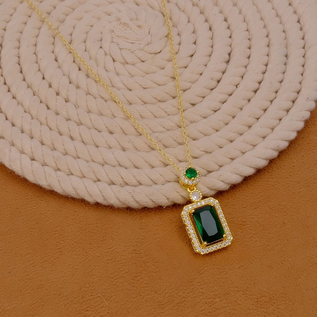 Green Emerald Pendant Necklace with CZ Gold - Plated Statement Jewelry