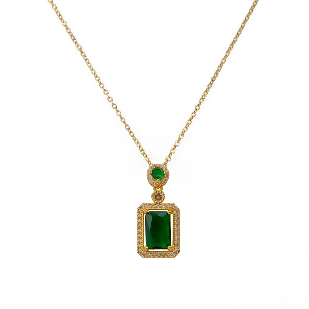 Green Emerald Pendant Necklace with CZ Gold - Plated Statement Jewelry