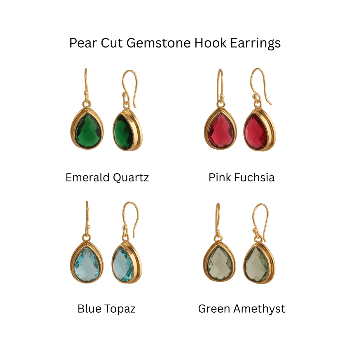 Green Emerald Teardrop Hook Earrings, Gold Plated Jewelry