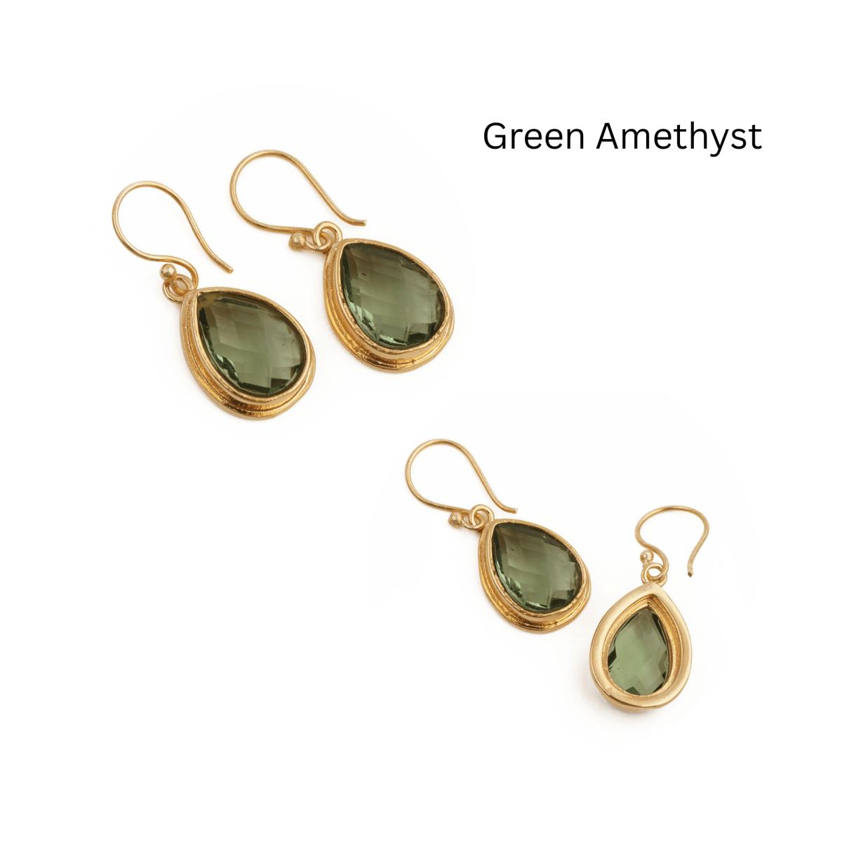 Green Emerald Teardrop Hook Earrings, Gold Plated Jewelry