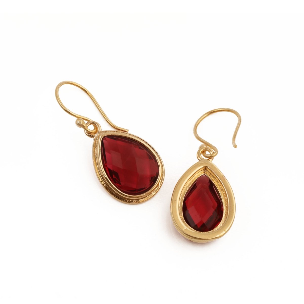 Green Emerald Teardrop Hook Earrings, Gold Plated Jewelry
