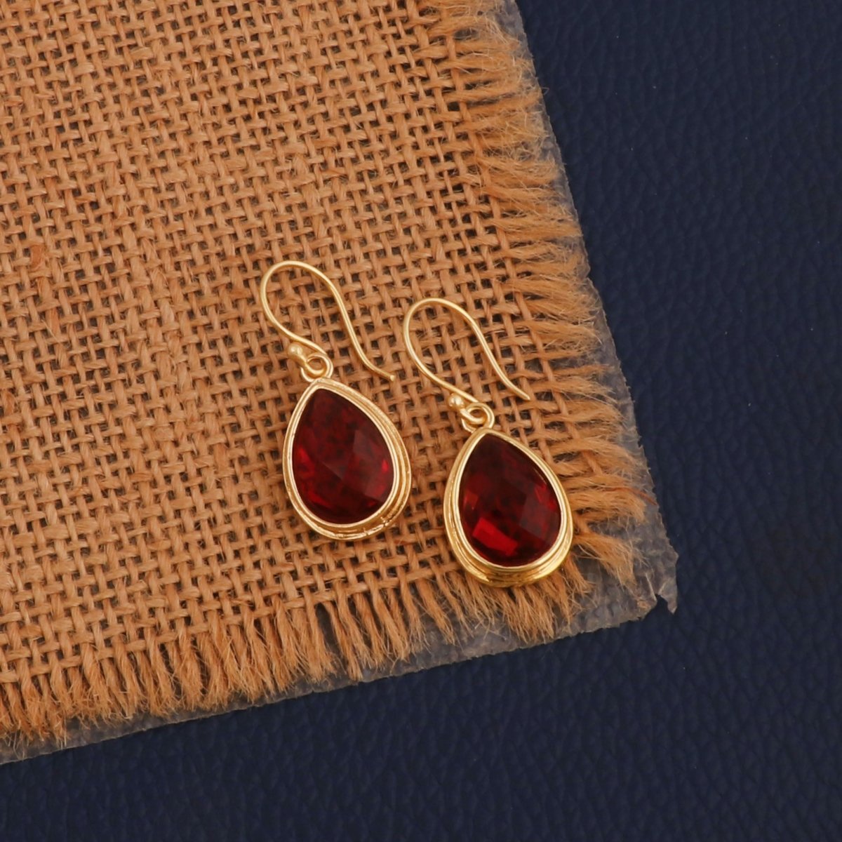 Green Emerald Teardrop Hook Earrings, Gold Plated Jewelry