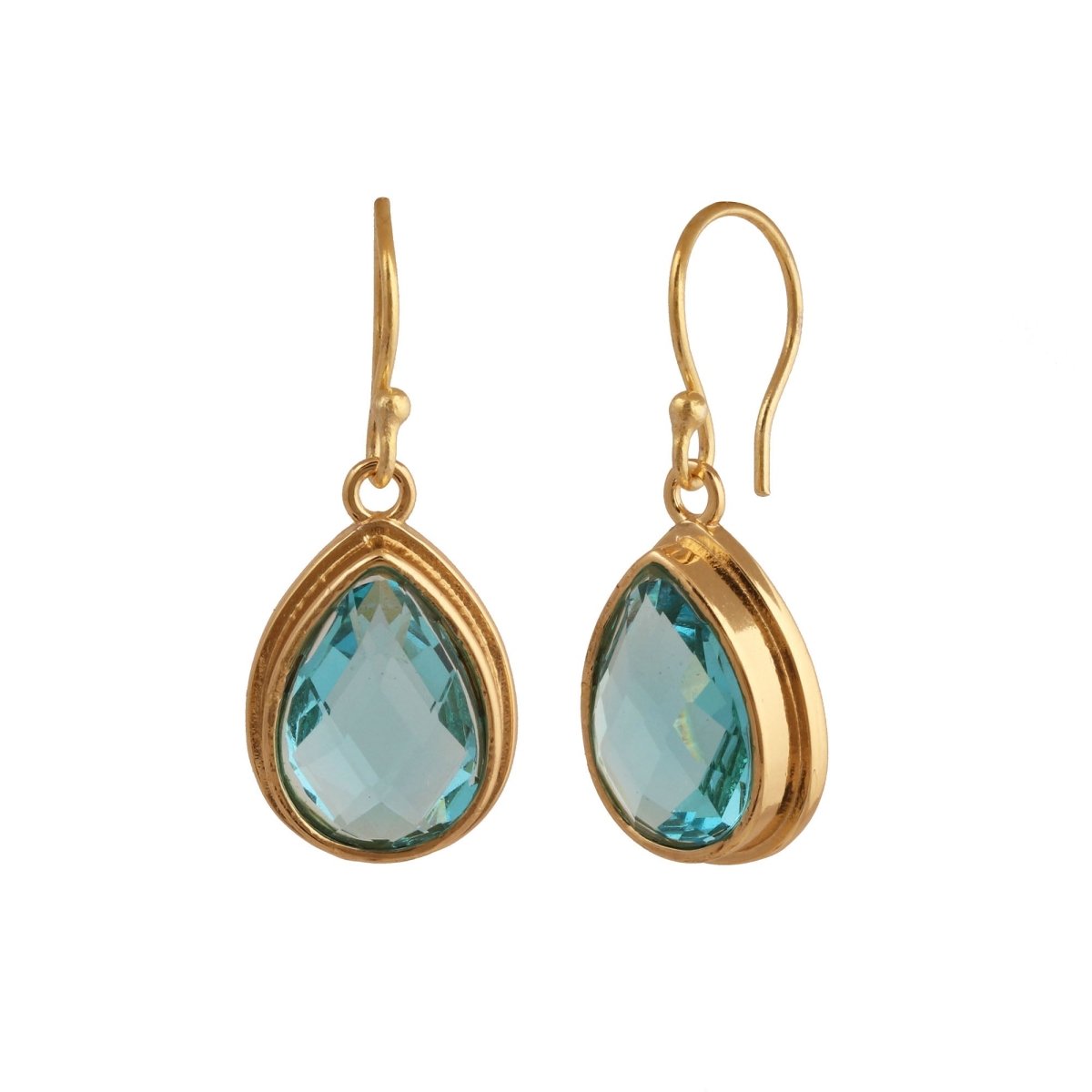 Green Emerald Teardrop Hook Earrings, Gold Plated Jewelry