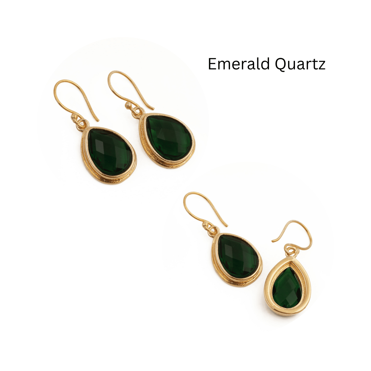 Green Emerald Teardrop Hook Earrings, Gold Plated Jewelry