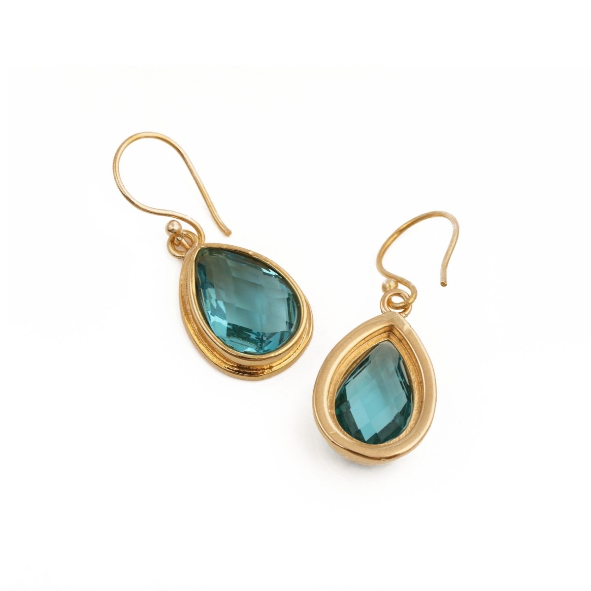 Green Emerald Teardrop Hook Earrings, Gold Plated Jewelry
