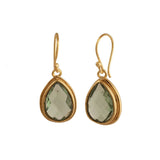 Green Emerald Teardrop Hook Earrings, Gold Plated Jewelry