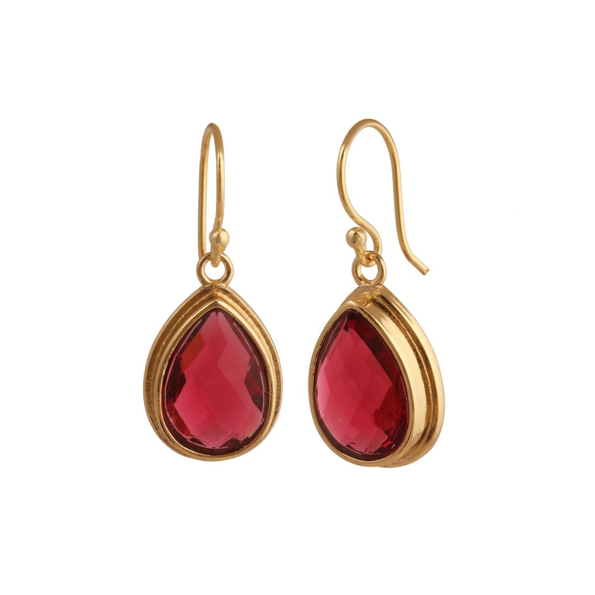 Green Emerald Teardrop Hook Earrings, Gold Plated Jewelry