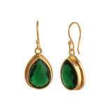 Green Emerald Teardrop Hook Earrings, Gold Plated Jewelry