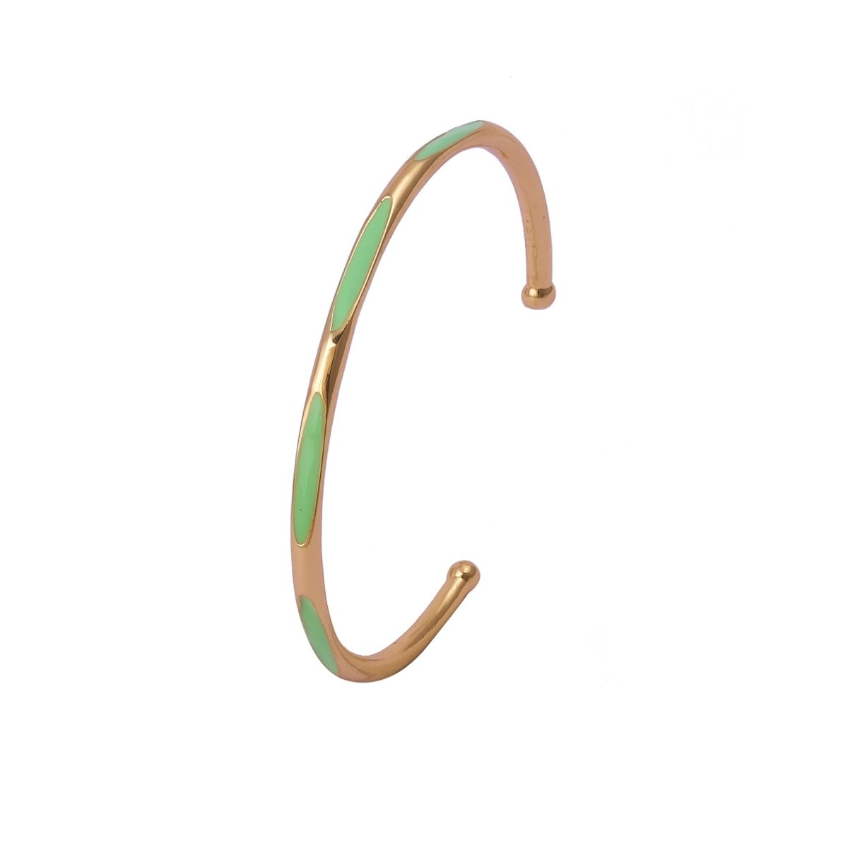 Green Enamel Bracelet Open Cuff Bracelet Gold Plated Bangle