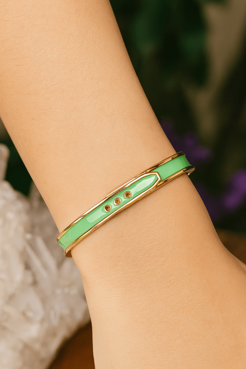 Green Enameled Bangle Aesthetic Gold Plated Jewelry For Her