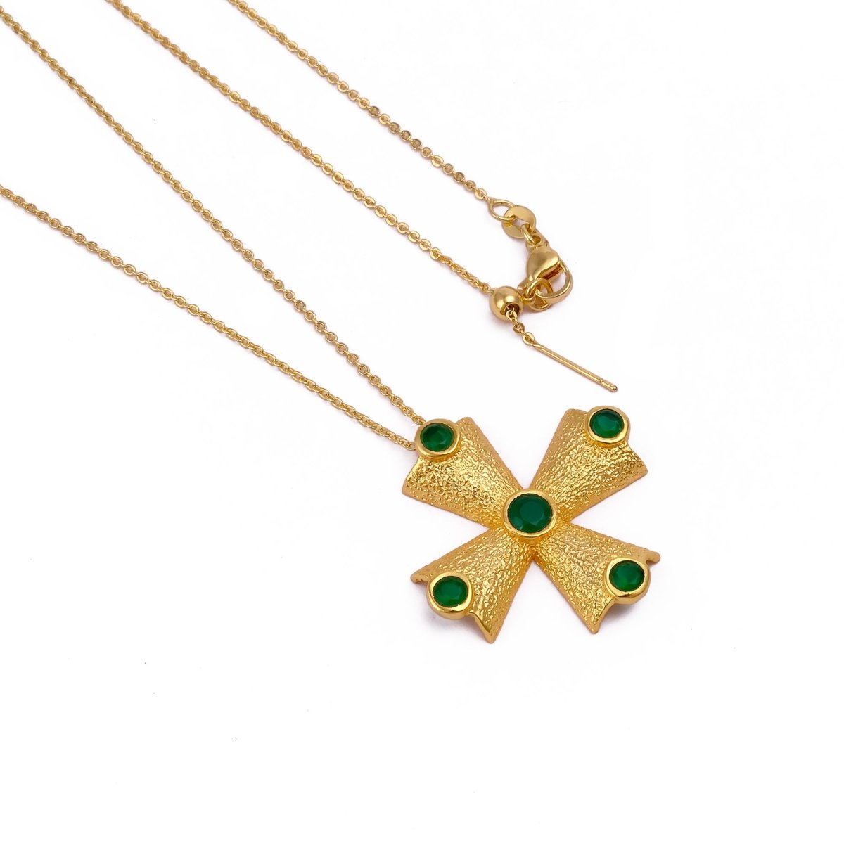 Green Onyx Cross Pendant Necklace, Gold Plated Statement Necklace for Women 5374
