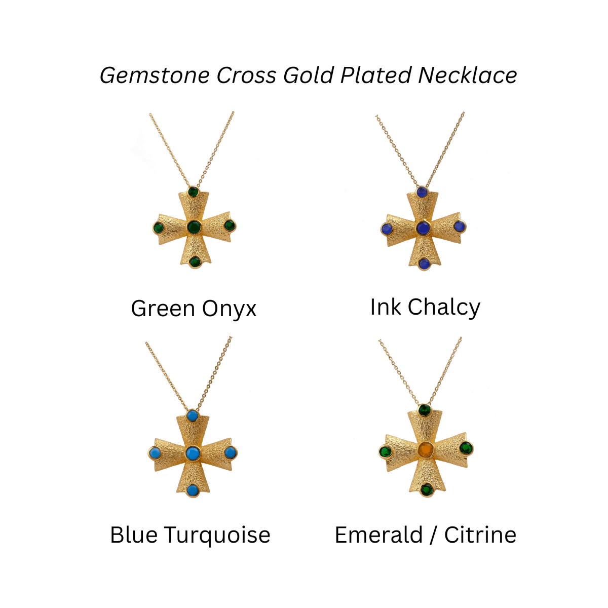 Green Onyx Cross Pendant Necklace, Gold Plated Statement Necklace for Women 5374