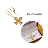 Green Onyx Cross Pendant Necklace, Gold Plated Statement Necklace for Women 5374 Blue Turquoise