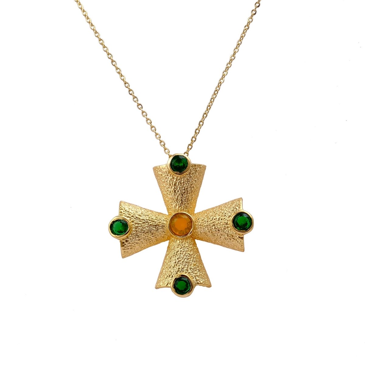 Green Onyx Cross Pendant Necklace, Gold Plated Statement Necklace for Women 5374