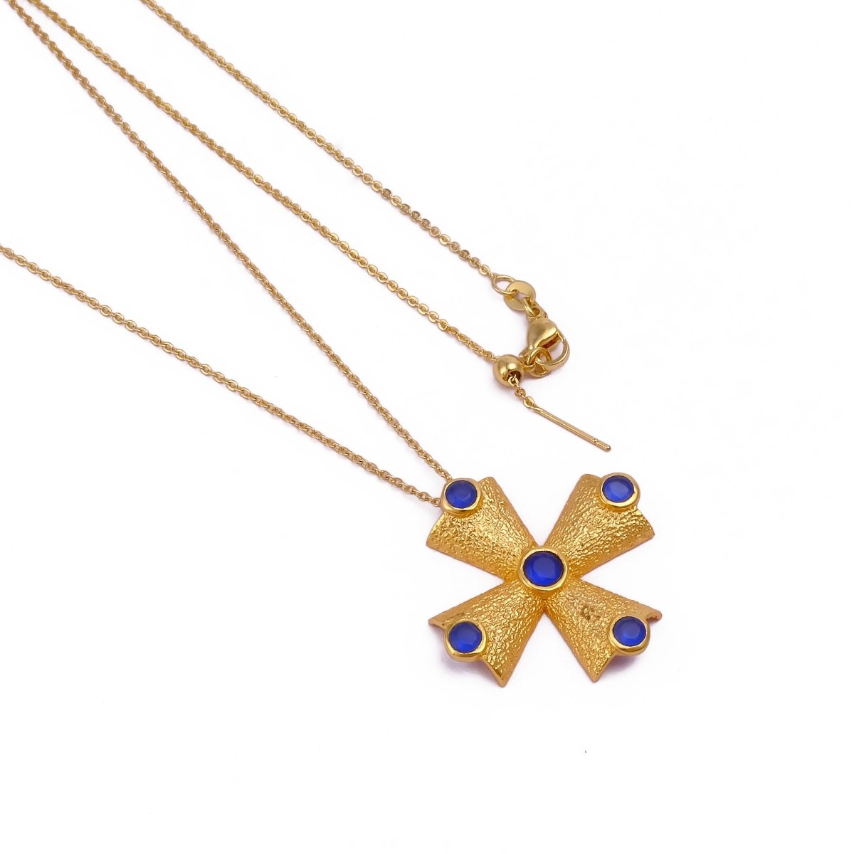 Green Onyx Cross Pendant Necklace, Gold Plated Statement Necklace for Women 5374