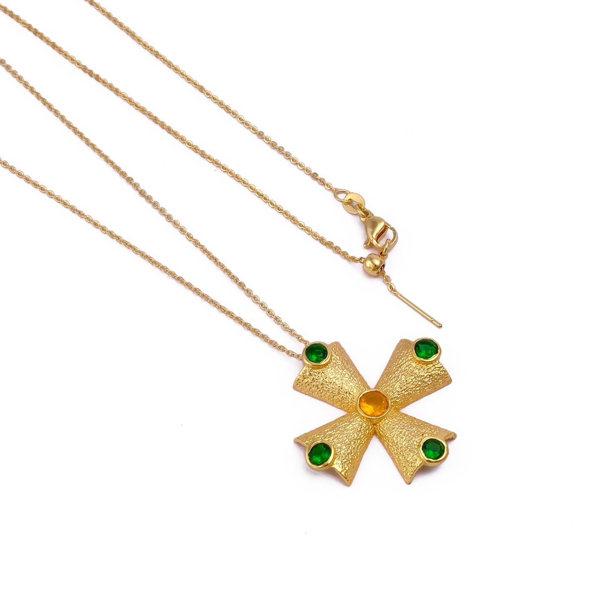 Green Onyx Cross Pendant Necklace, Gold Plated Statement Necklace for Women 5374