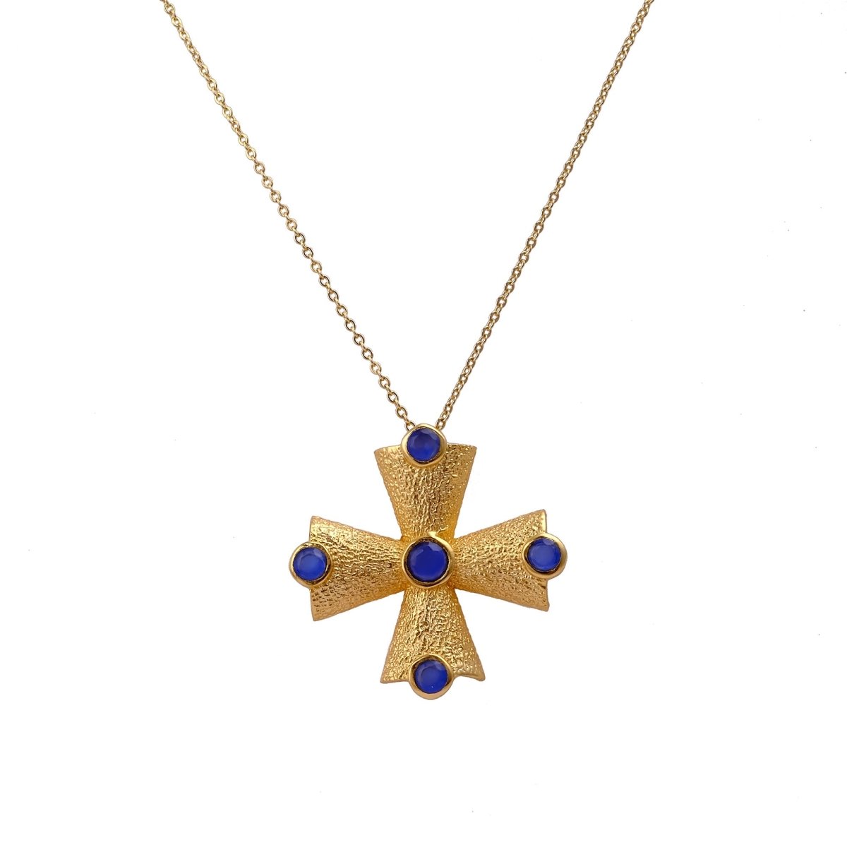 Green Onyx Cross Pendant Necklace, Gold Plated Statement Necklace for Women 5374