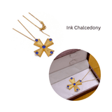 Green Onyx Cross Pendant Necklace, Gold Plated Statement Necklace for Women 5374 Ink Blue Chalcedony