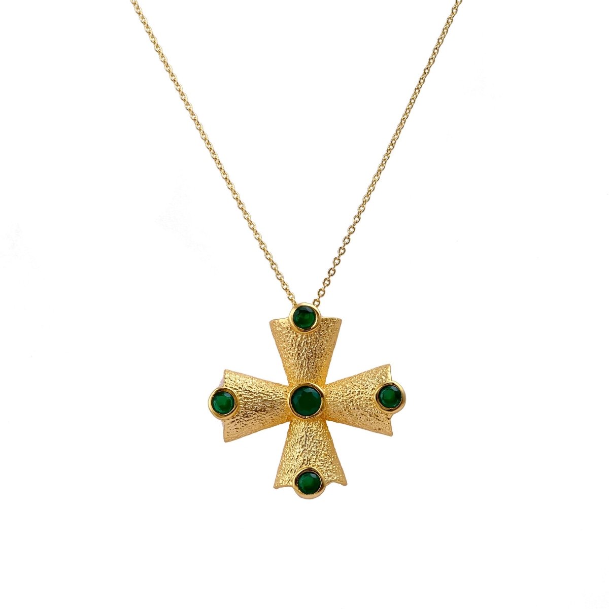 Green Onyx Cross Pendant Necklace, Gold Plated Statement Necklace for Women 5374