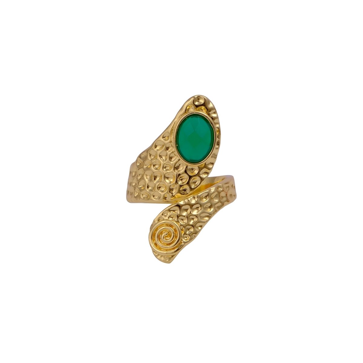 Green Onyx Faceted Gemstone Rings, Adjustable Gold Plated Jewelry CR-1015