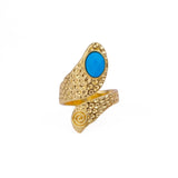 Green Onyx Faceted Gemstone Rings, Adjustable Gold Plated Jewelry CR-1015 Blue Turquoise