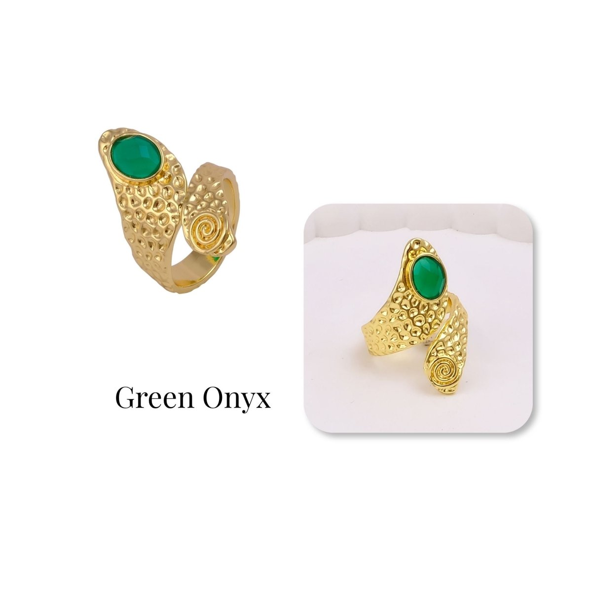 Green Onyx Faceted Gemstone Rings, Adjustable Gold Plated Jewelry CR-1015